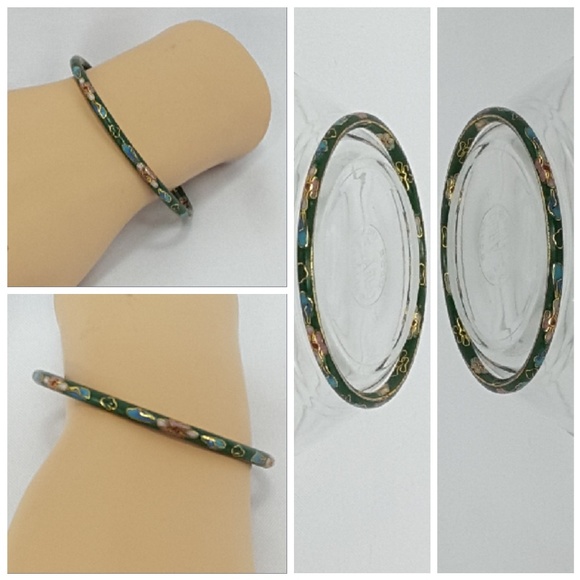 Floral Vines Cloisonne" bangle bracelet, 3.5" open - Picture 6 of 8